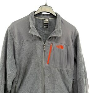 The North Face Fleece Jacket Full Zip Logo Pocket Gray/Red Pre-Owned Mens XXL